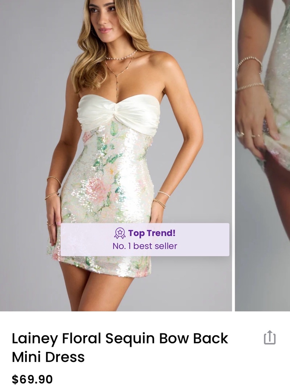 Lainey White Floral Sequin Bow-Back Mini Dress